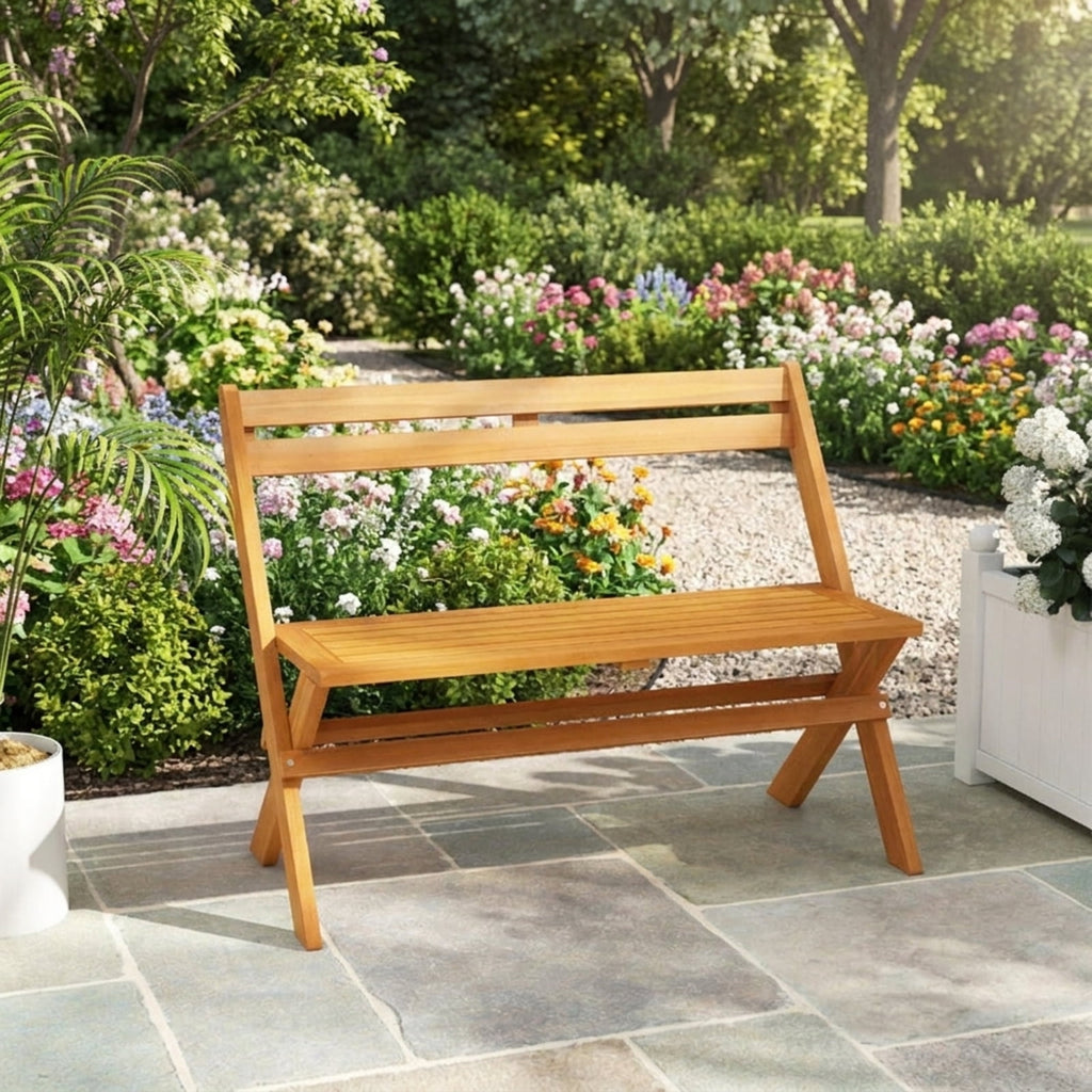 Biotree 2-Person Acacia Wood Patio Garden Bench with 800 Lbs Capacity Stackable Patio Chair for Garden BackyardNatural