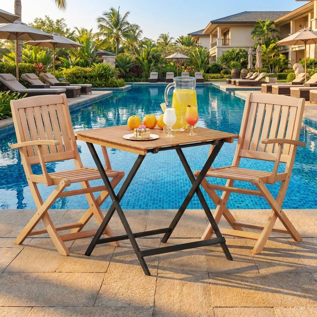 Biotree 28 Inch Patio Folding Square Table with Slatted Tabletop for Backyard Porch, Black