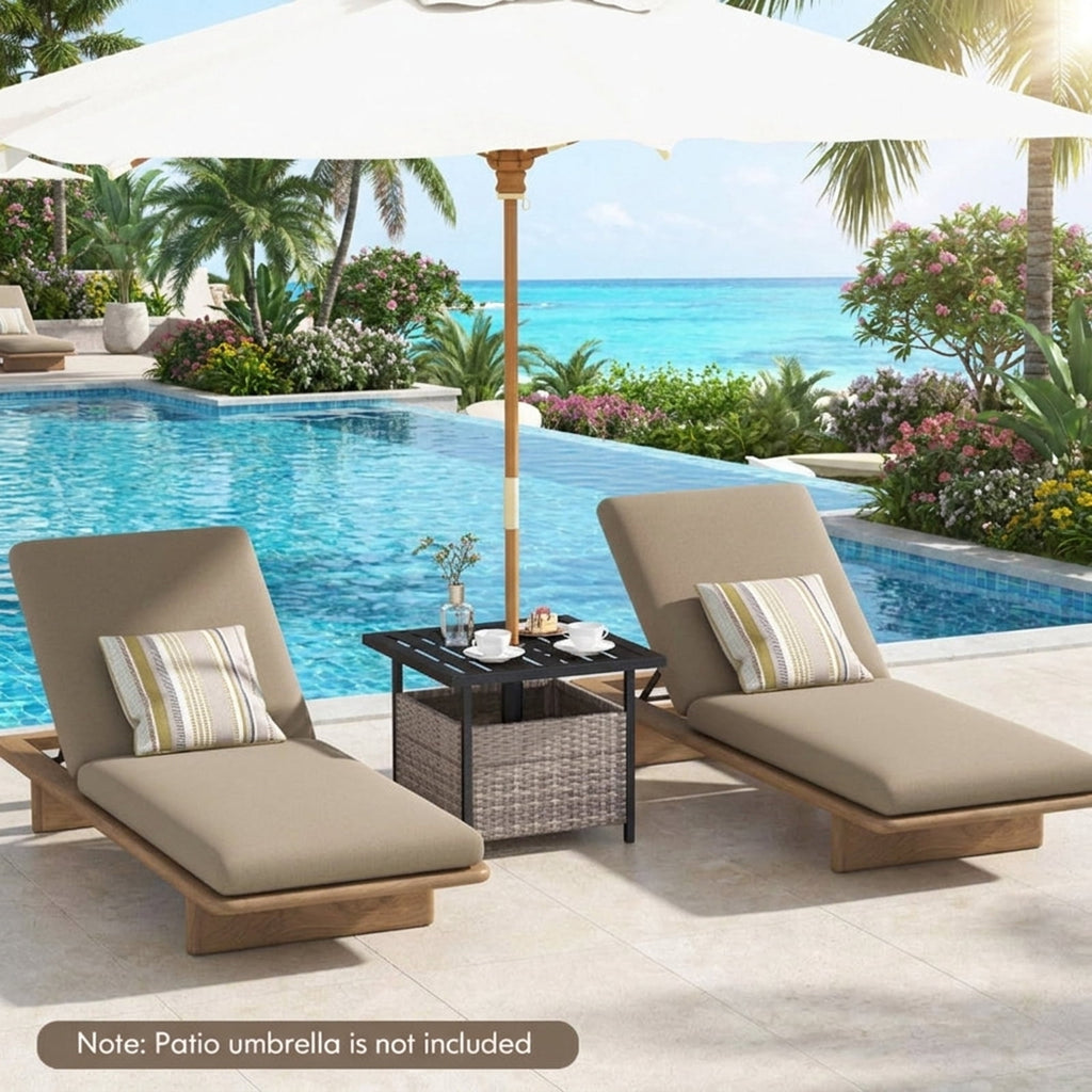 Biotree Outdoor Patio Rattan Wicker Steel Side Deck Table, Gray