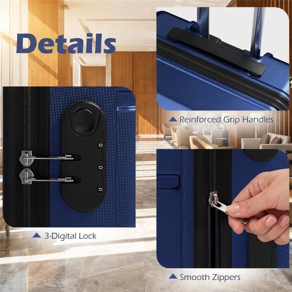 Biotree 3 Piece Hardside Luggage Set Lightweight Hardside Suitcases with 8 Spinner Wheels, Navy