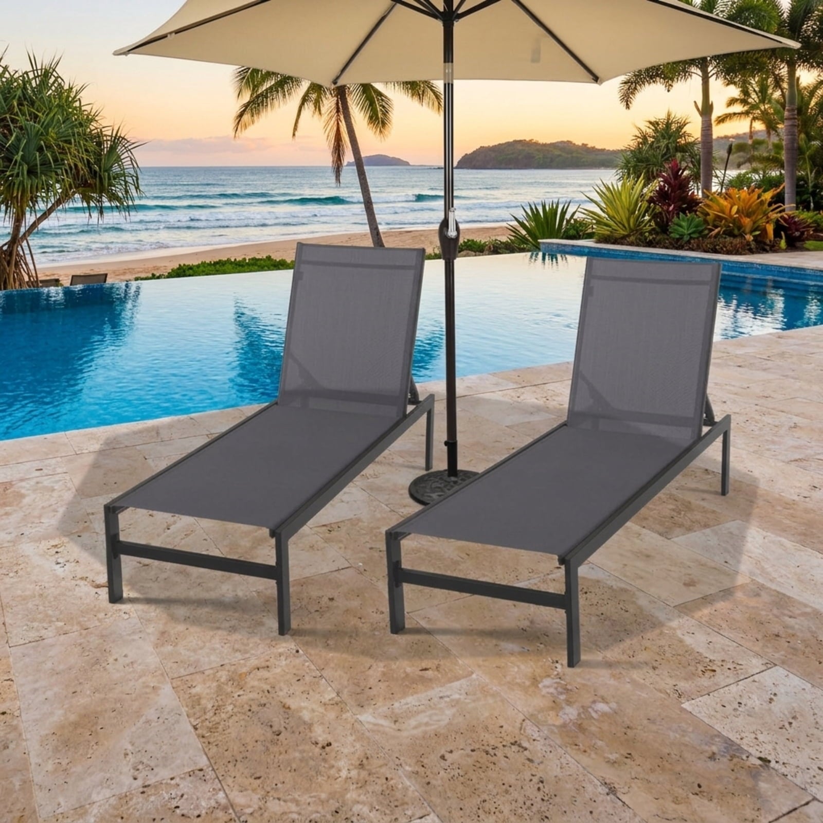Biotree 6-Position Chaise Lounge Chairs with Rustproof Aluminium Frame Stackable Patio Chair for Garden BackyardGray