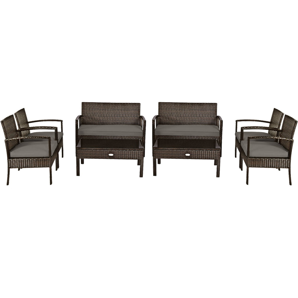 Biotree 4-Piece Patio Rattan Set with Loveseat and Table-Brown