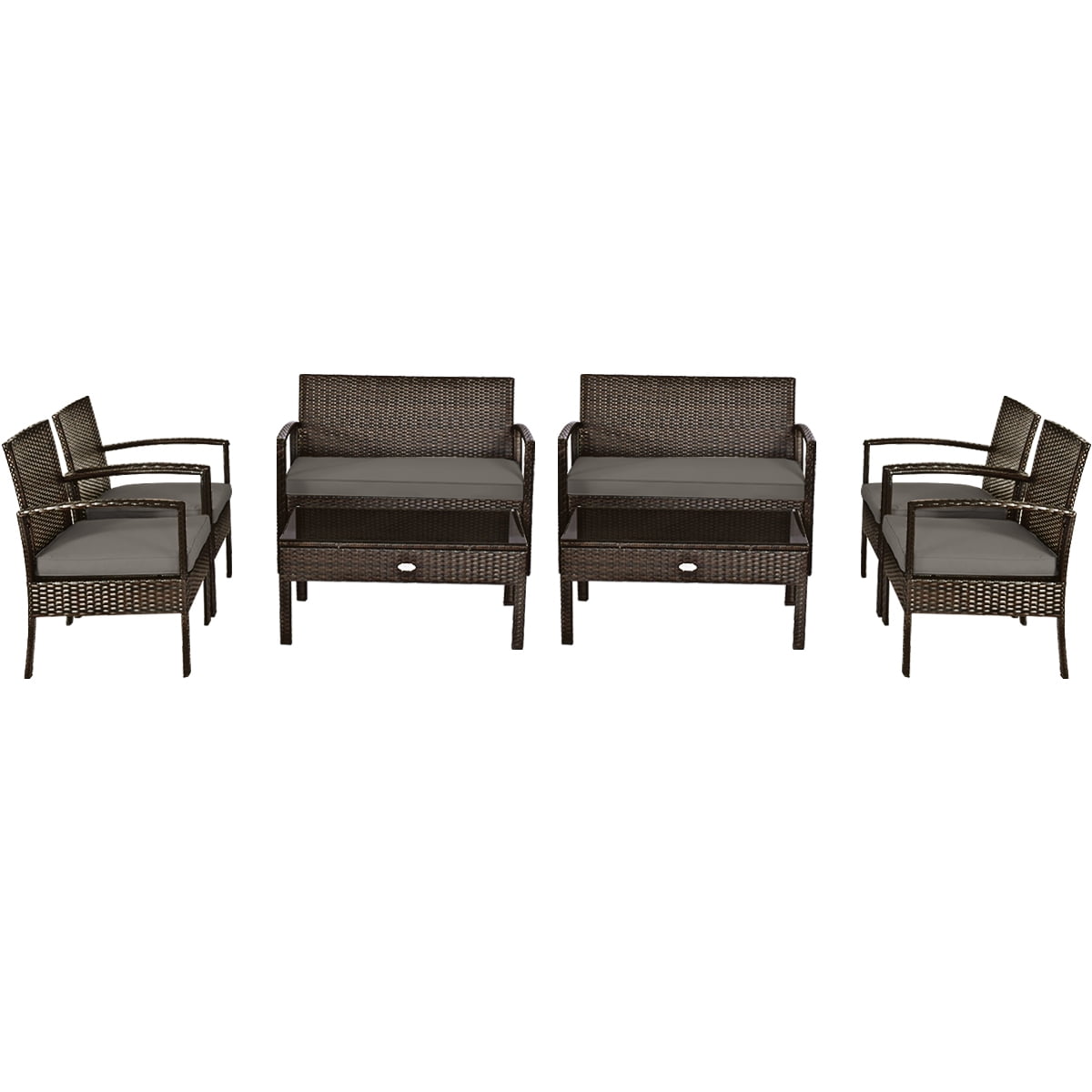 Biotree 4-Piece Patio Rattan Set with Loveseat and Table-Brown