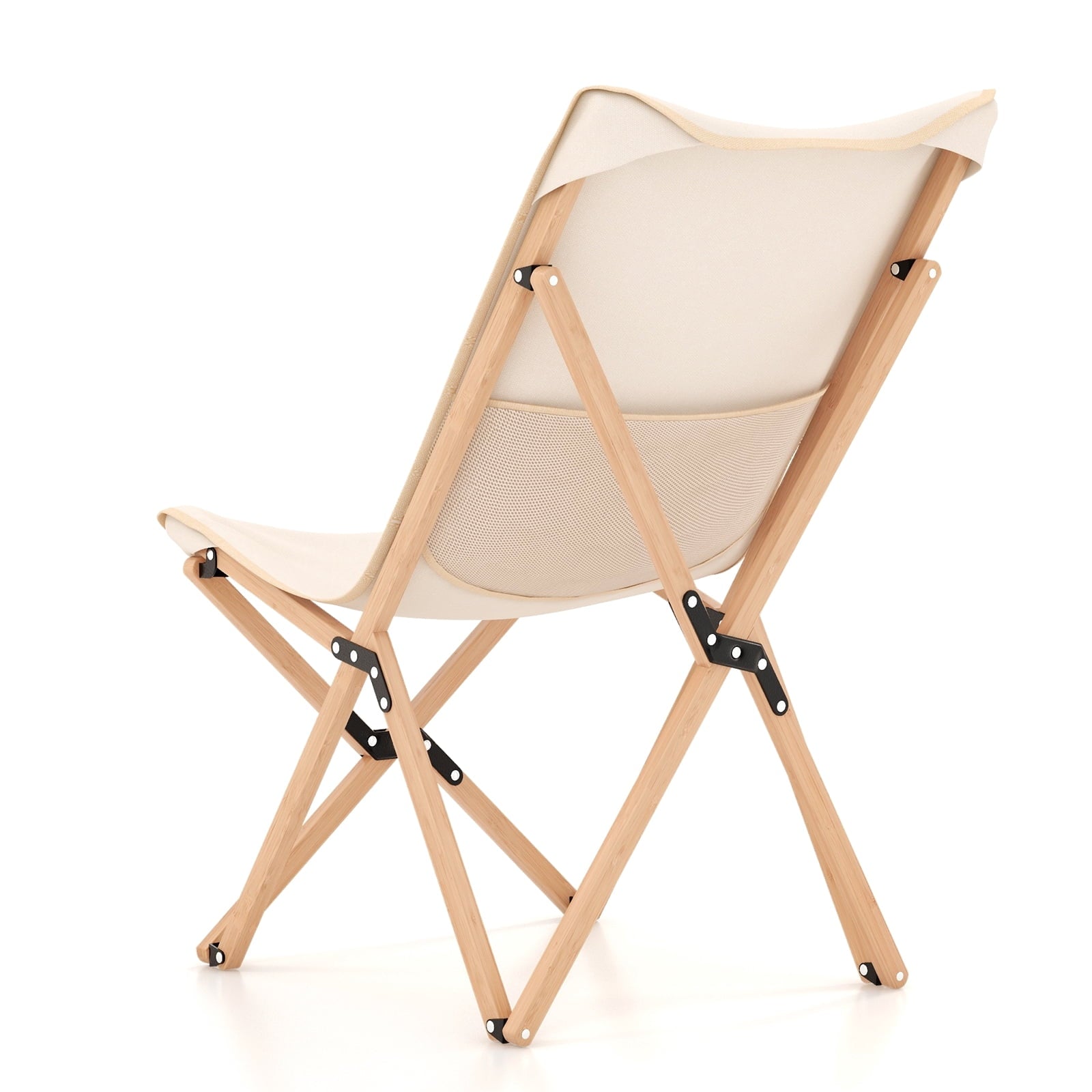 Biotree Set of 2 Lightweight Bamboo Folding Chairs with Storage Pocket and Carry Bag for Camping Beach Fishing Outdoor, Beige