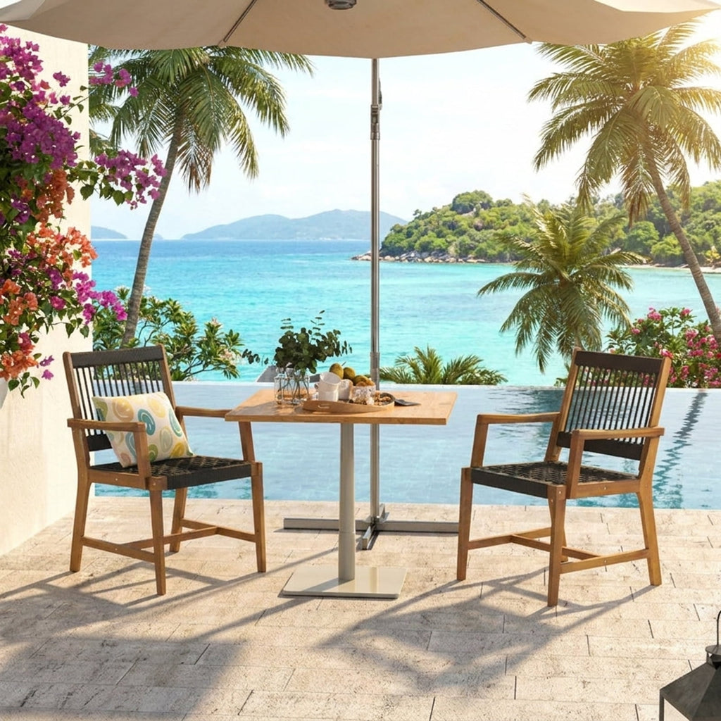Biotree Set of 2 Patio Acacia Wood Dining Chairs with Armrests for Lawn Yard Stackable Patio Chair for Garden BackyardBlack and Natural