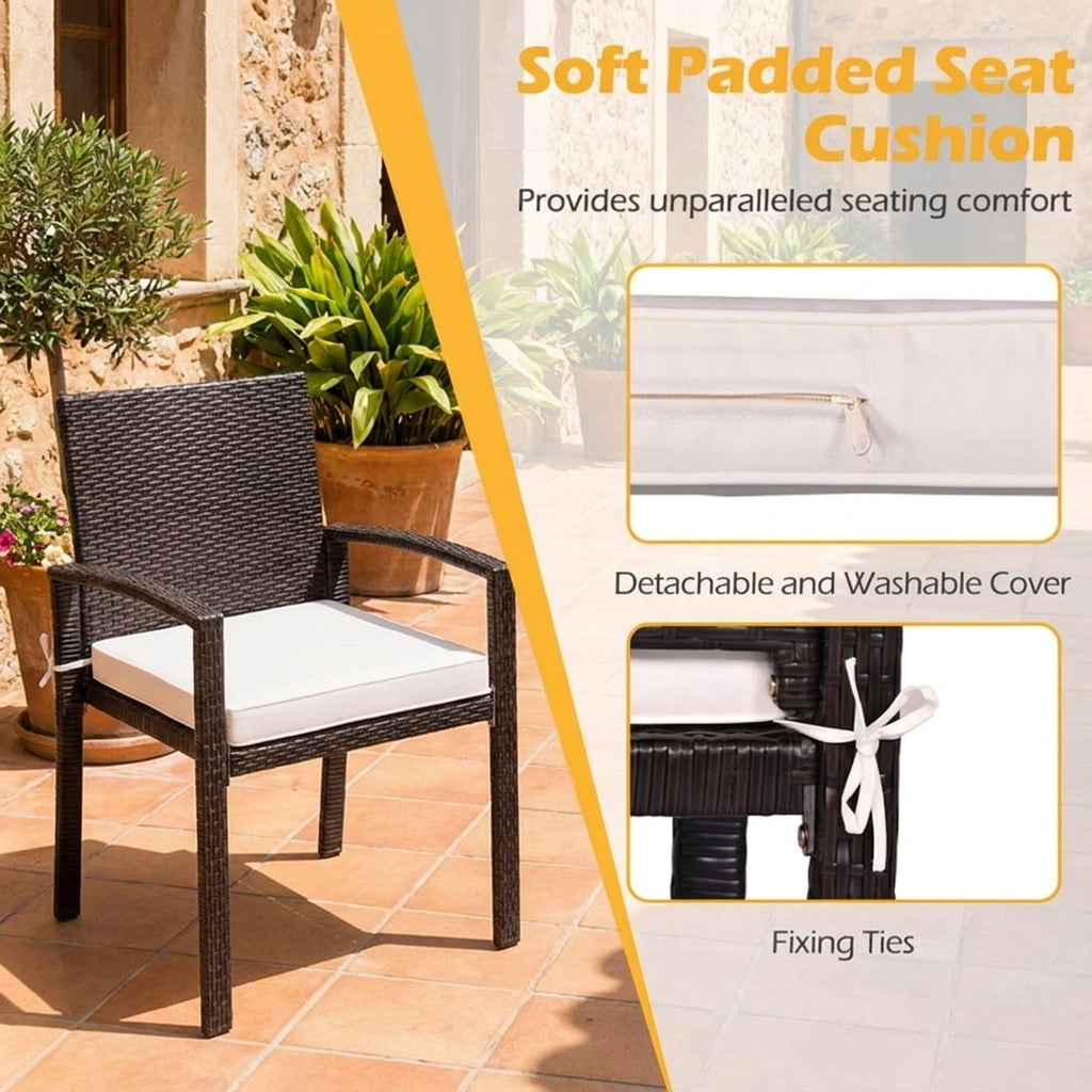 Biotree Wicker 2-Seat Bench with Soft Seat Cushion and Metal Frame Stackable Patio Chair for Garden BackyardWhite