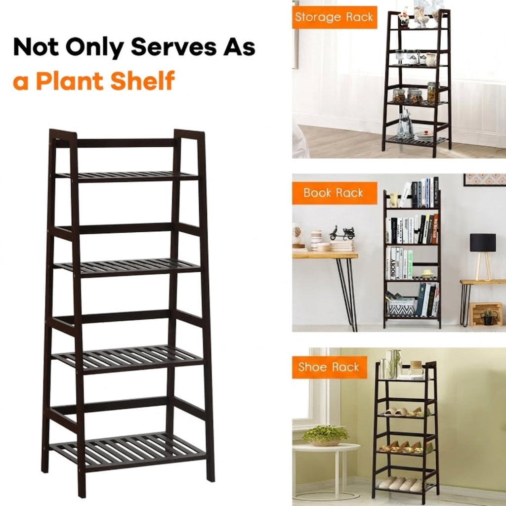 Biotree 4-Tier Bamboo Plant Rack with Guardrails Stable and Space-Saving for Indoor Outdoor Patio Balcony Garden, Brown