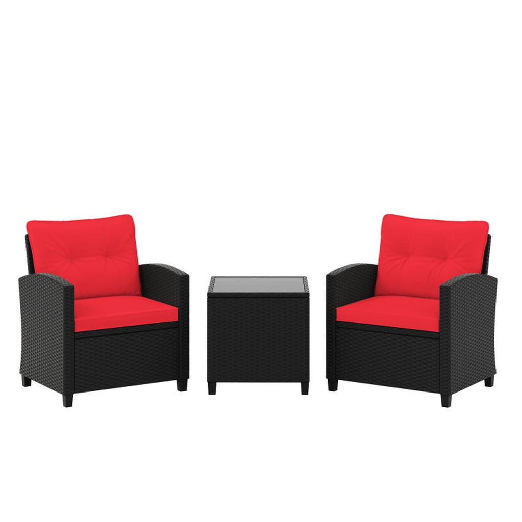 Biotree 3 Pieces Patio Furniture Set with Tempered Glass Coffee Table Outdoor Conversation Set for Garden Backyard Porch