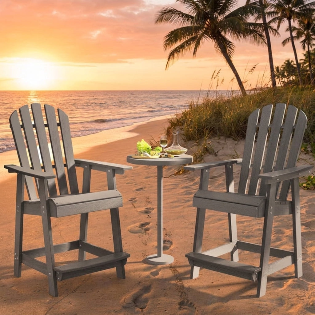 Biotree HDPE Patio Chair with Armrest and Footrest for Indoor Outdoor Stackable Patio Chair for Garden BackyardGray