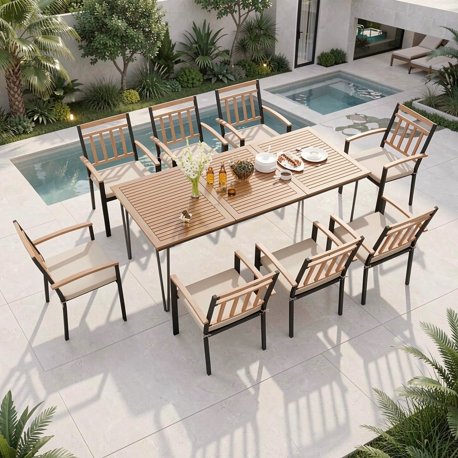 Biotree 9-Piece Patio Dining Set Acacia Table and 24 In Chairs