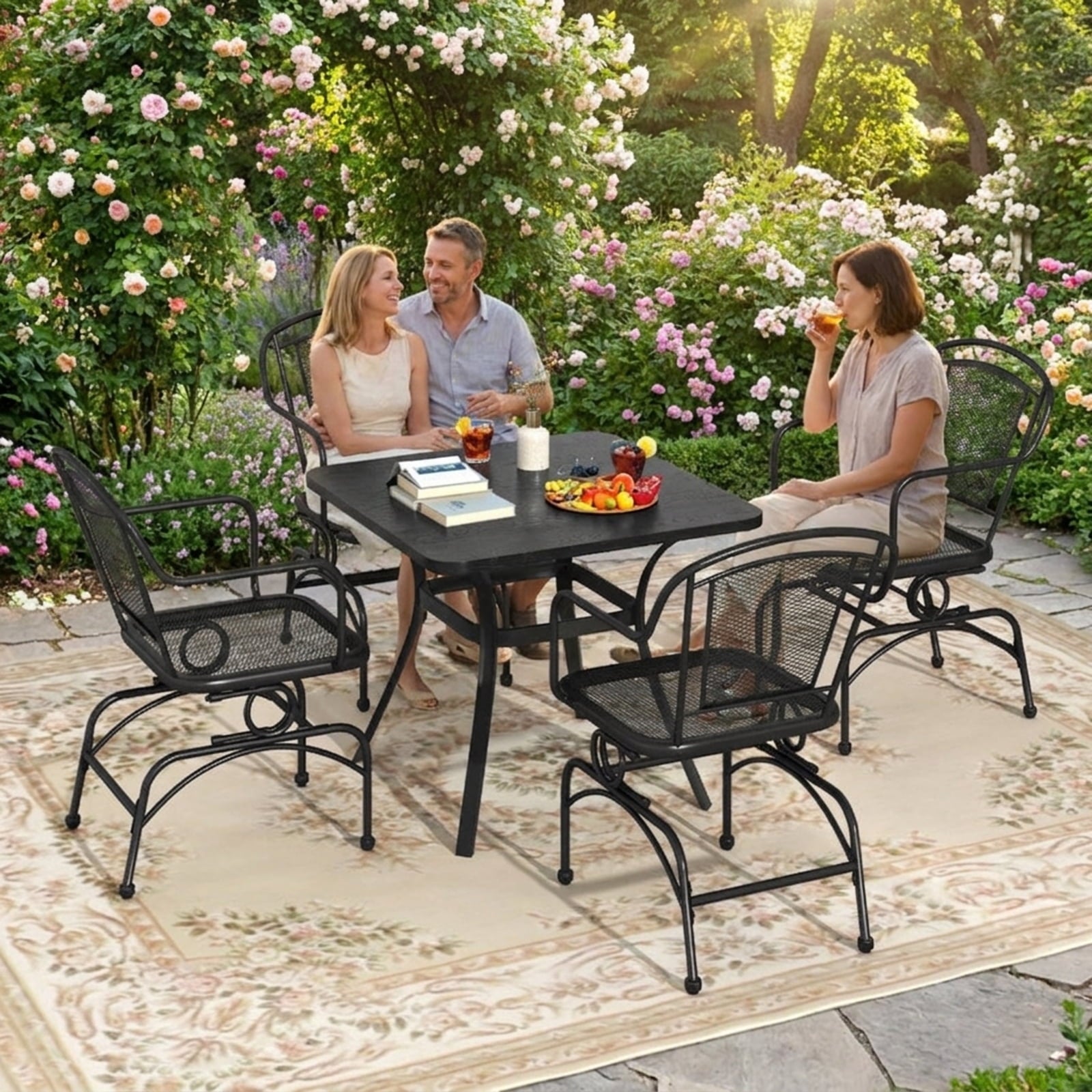Biotree Outdoor Rocking Chair Set of 2 with Mesh Backrest and Seat for Yard Stackable Patio Chair for Garden BackyardBlack