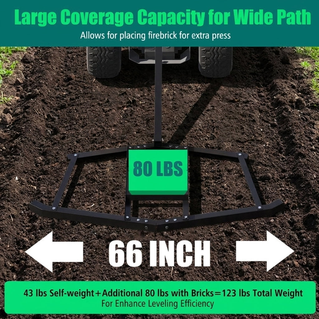 Biotree 66 Wide Driveway Drag Tow Behind Landscape Leveling Rake with Reinforced Bars for Lawn Garden Yard Soil Care, Black