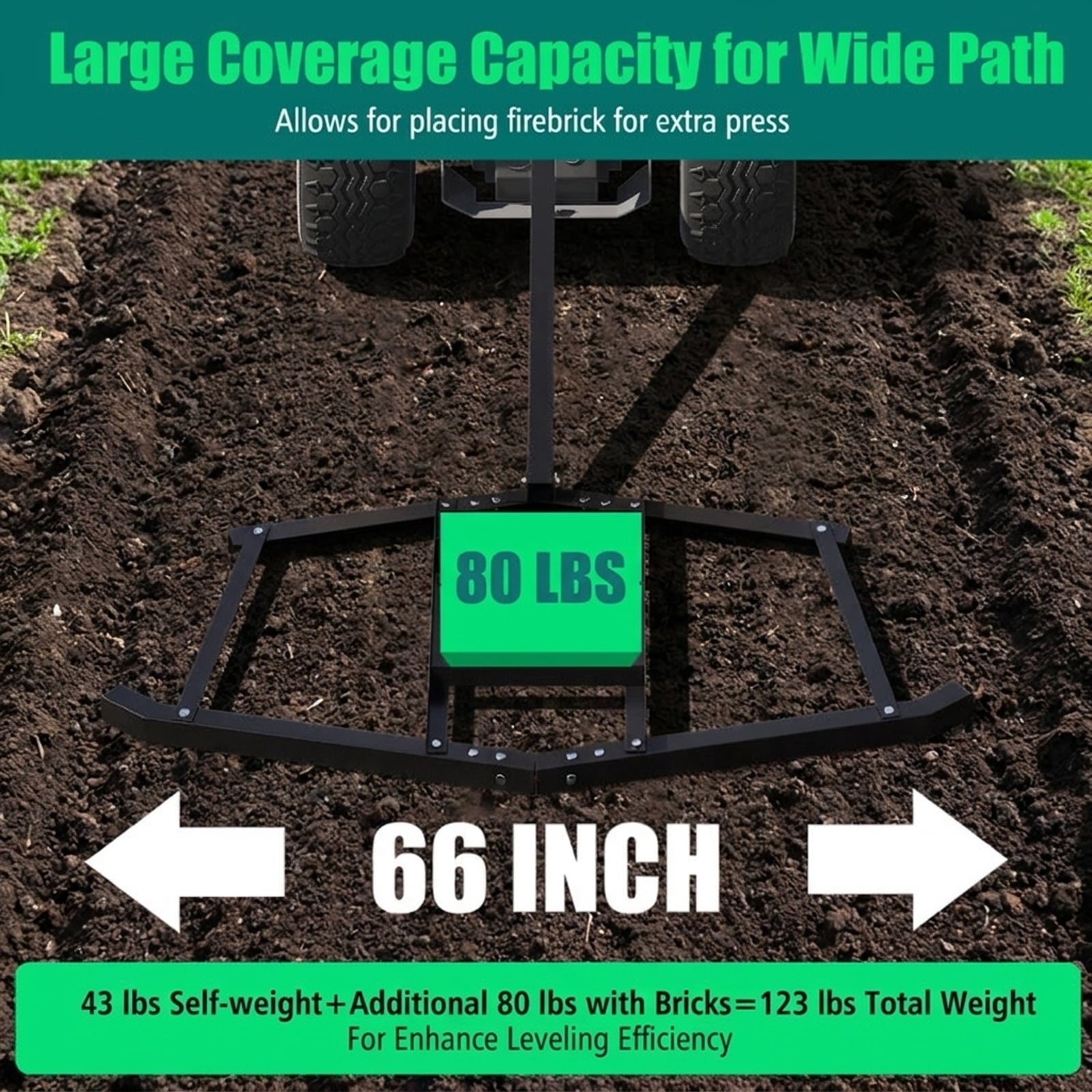 Biotree 66 Wide Driveway Drag Tow Behind Landscape Leveling Rake with Reinforced Bars for Lawn Garden Yard Soil Care, Black