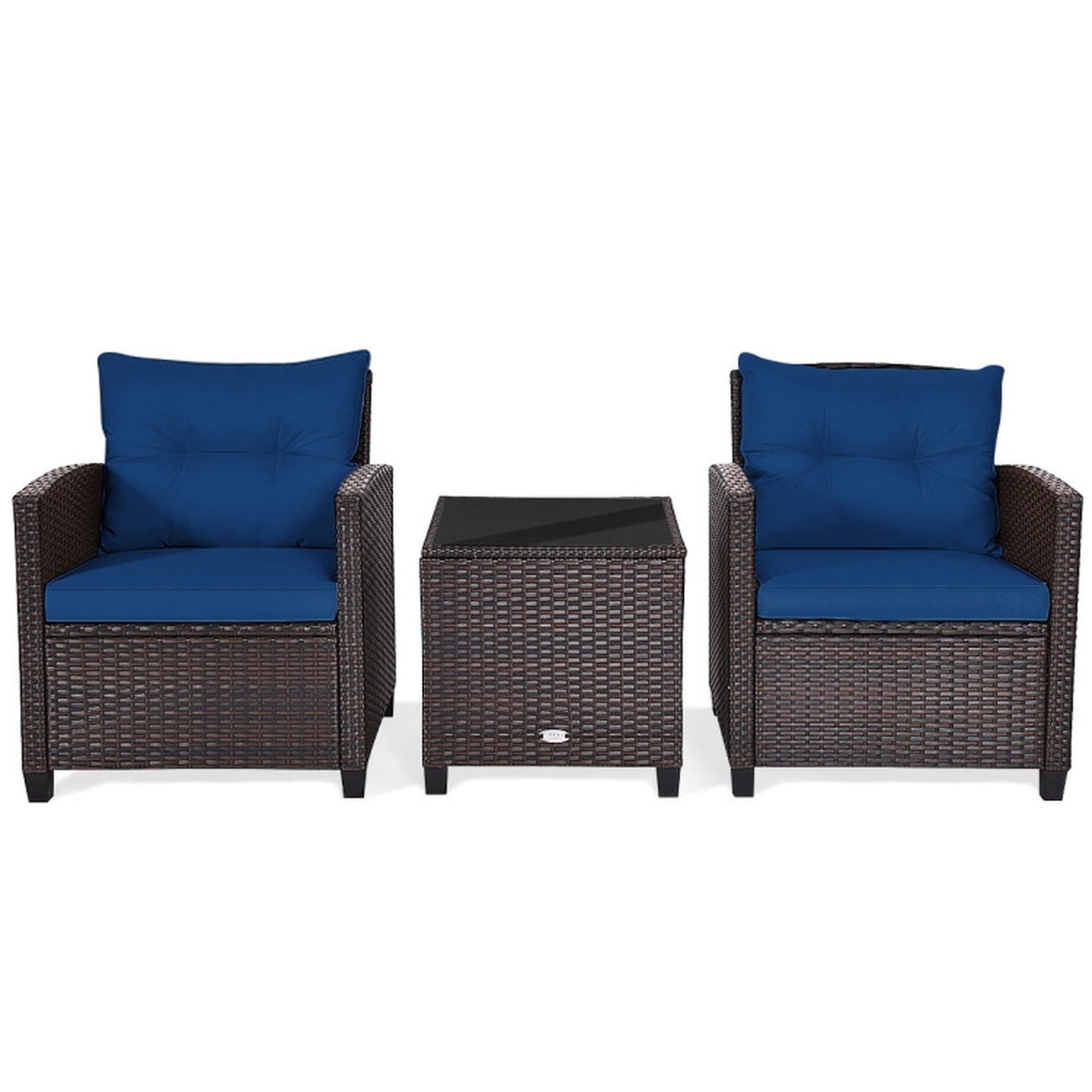 Biotree 3 Pcs Patio Rattan Furniture Set Cushioned Conversation Set Coffee Table Outdoor Conversation Set for Garden Backyard PorchNavy