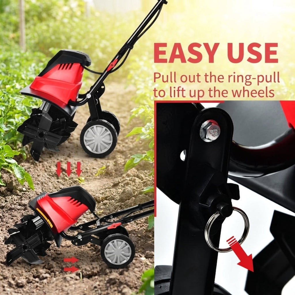 Biotree 17-Inch 13.5 Amp Corded Electric Tiller and Cultivator 9 for Lawn Garden Yard Soil Care, Red