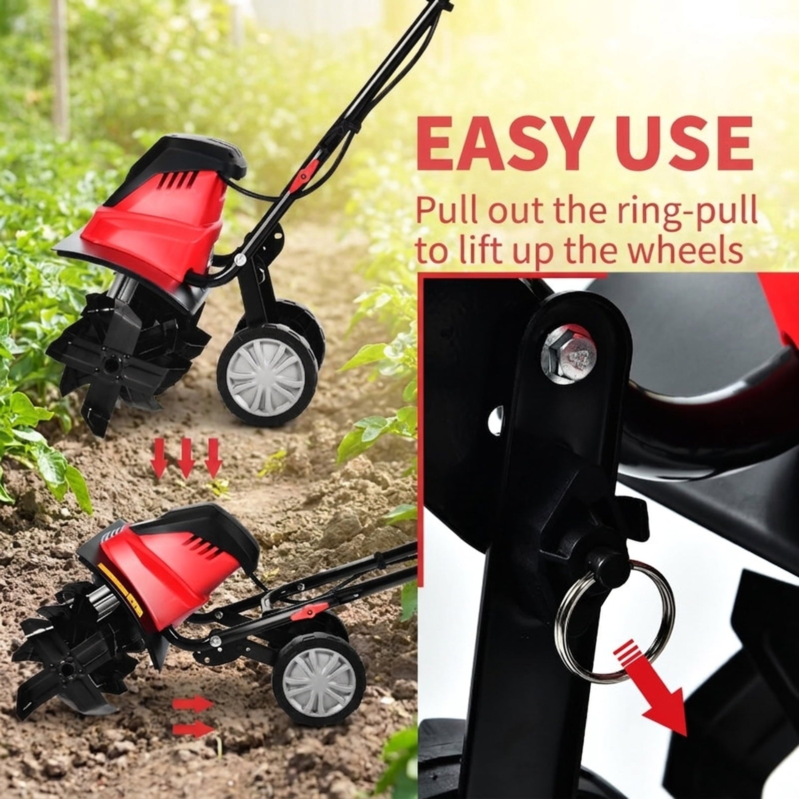 Biotree 17-Inch 13.5 Amp Corded Electric Tiller and Cultivator 9 for Lawn Garden Yard Soil Care, Red