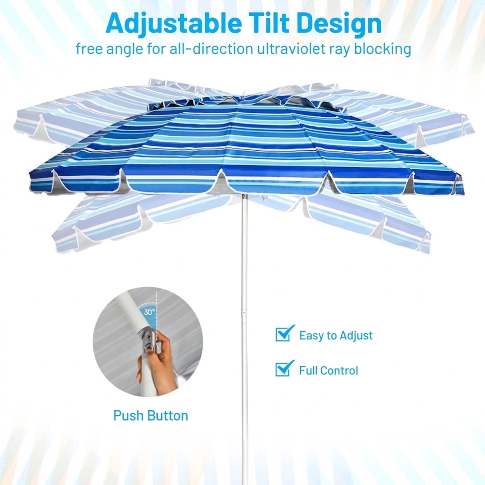 Biotree 8.0 ft Portable Beach Umbrella with Carrying Bag, 16 Ribs, Sand Tilt Mechanism - Navy Blue for Backyard