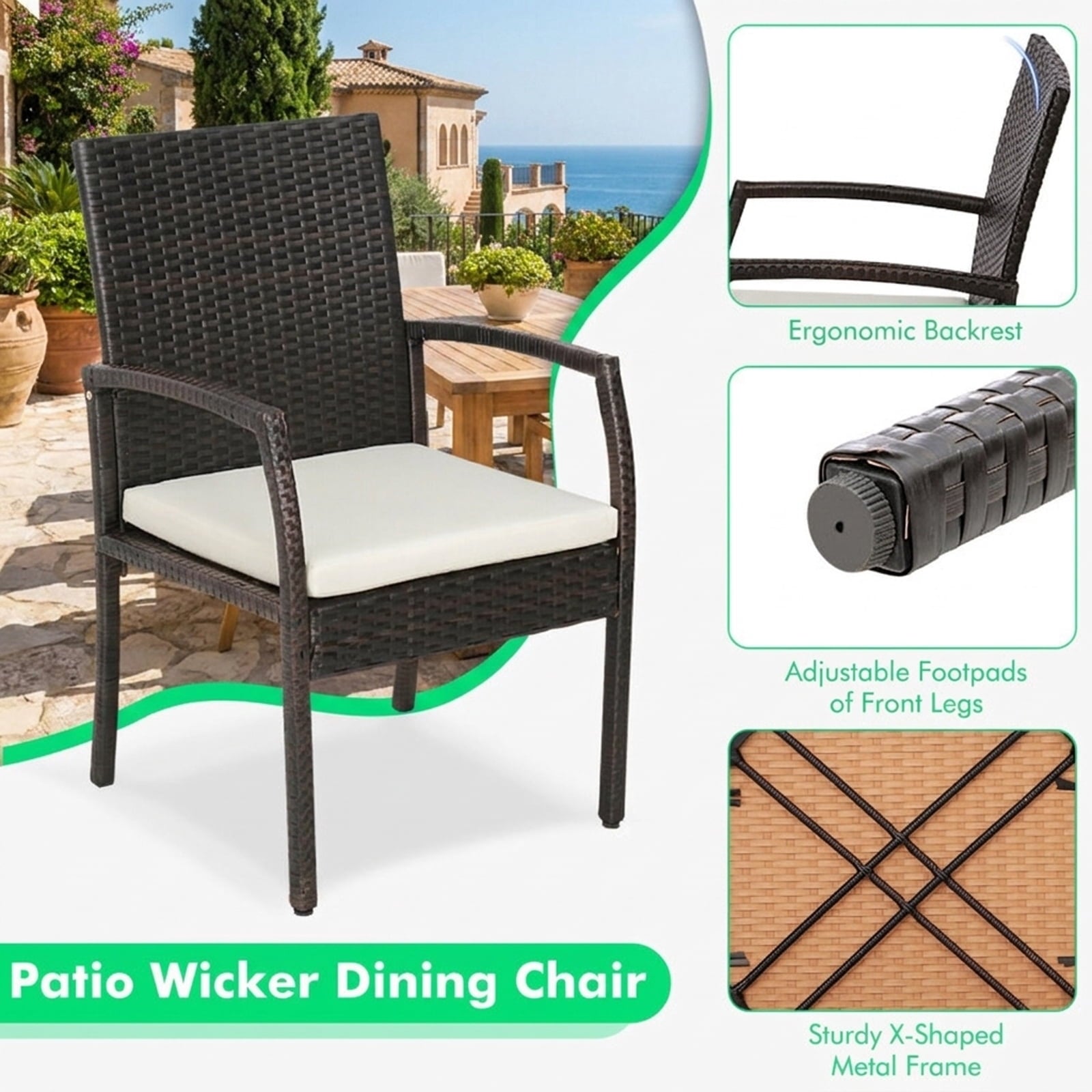 Biotree 4 Pieces Patio Wicker Dining Armchair Set with Soft Zippered Cushion-Set of 4 Stackable Patio Chair for Garden BackyardMix Brown
