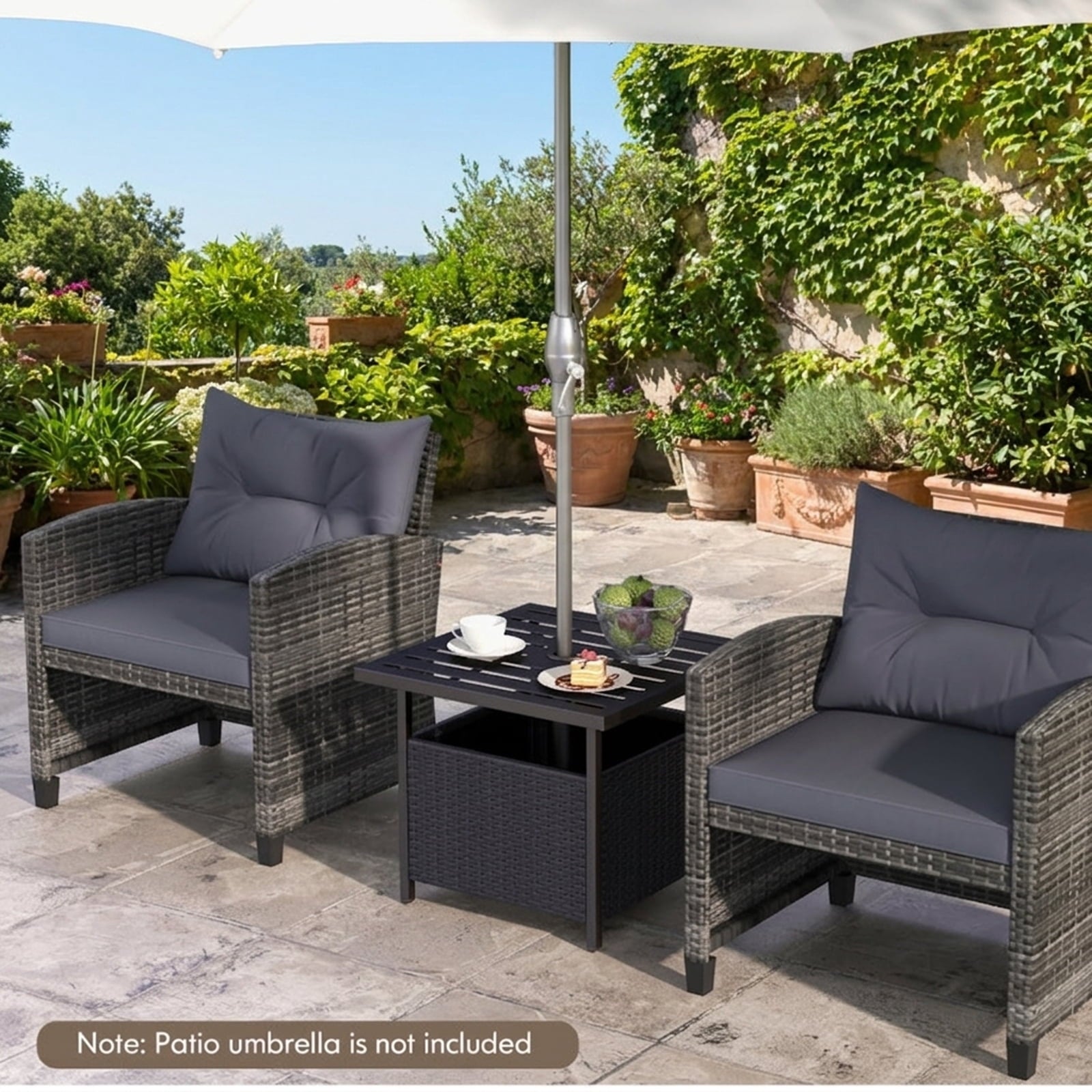 Biotree Outdoor Patio Rattan Wicker Steel Side Deck Table, Dark Brown