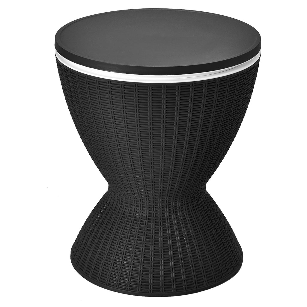 Biotree 3 in 1 8 Gallon Patio Rattan Cooler Bar Table with Adjust Ice Bucket-Black Outdoor Party Entertainment
