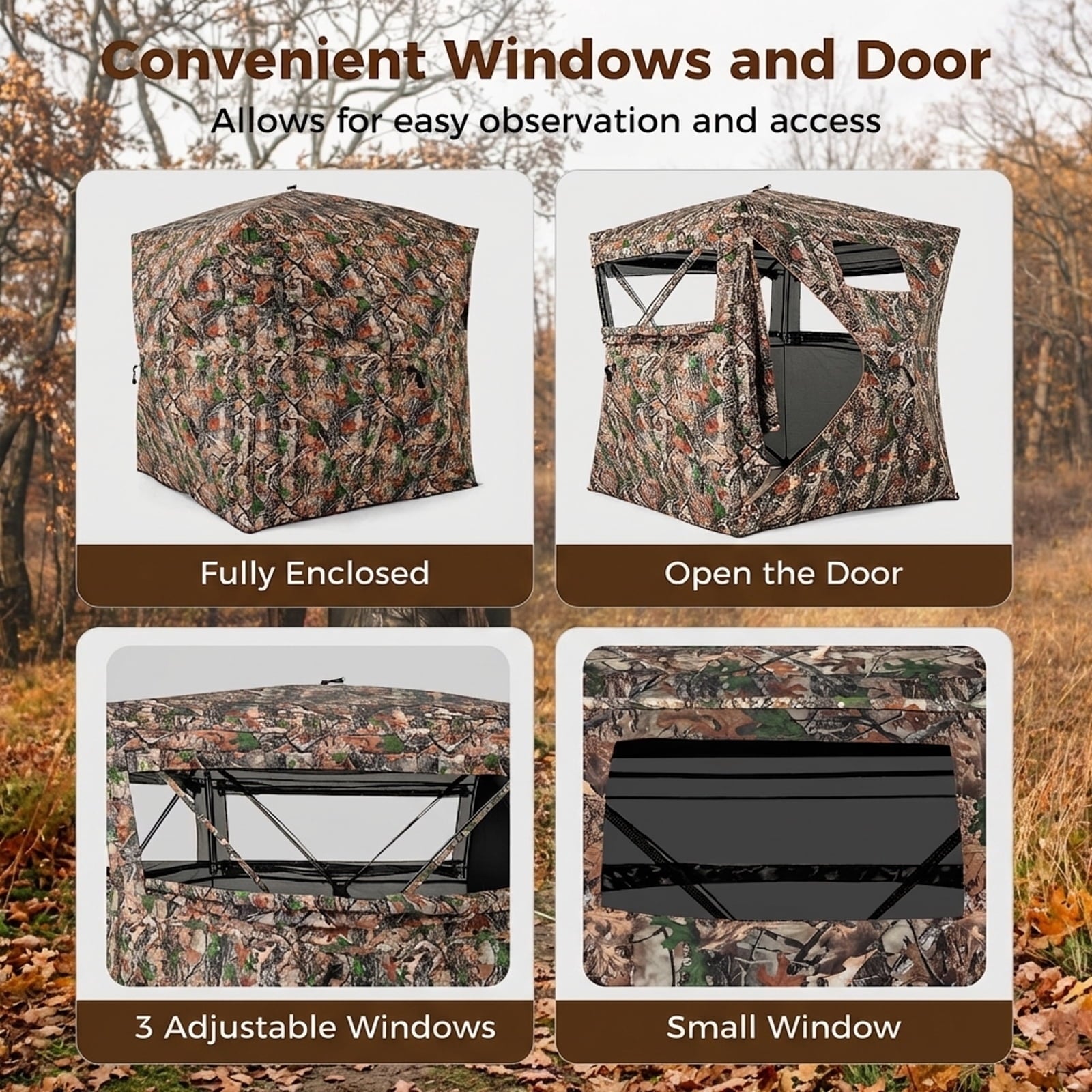 Biotree 270 Degree See-Through Ground Hunting Blind for 3-4 People with Carry Bag for Deer and Turkey