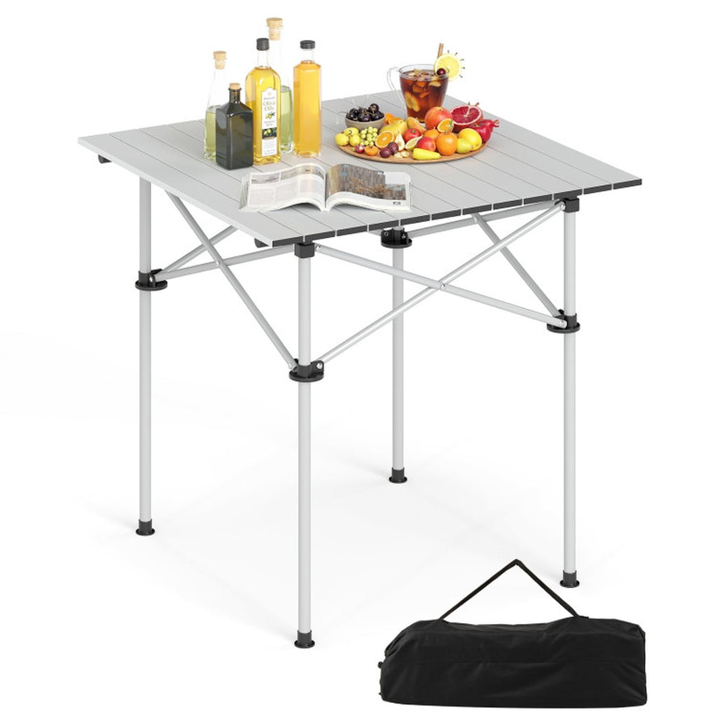 Biotree Lightweight Folding Roll-Up Camping Table with Metal Legs for Hiking Picnic and Beach, Silver