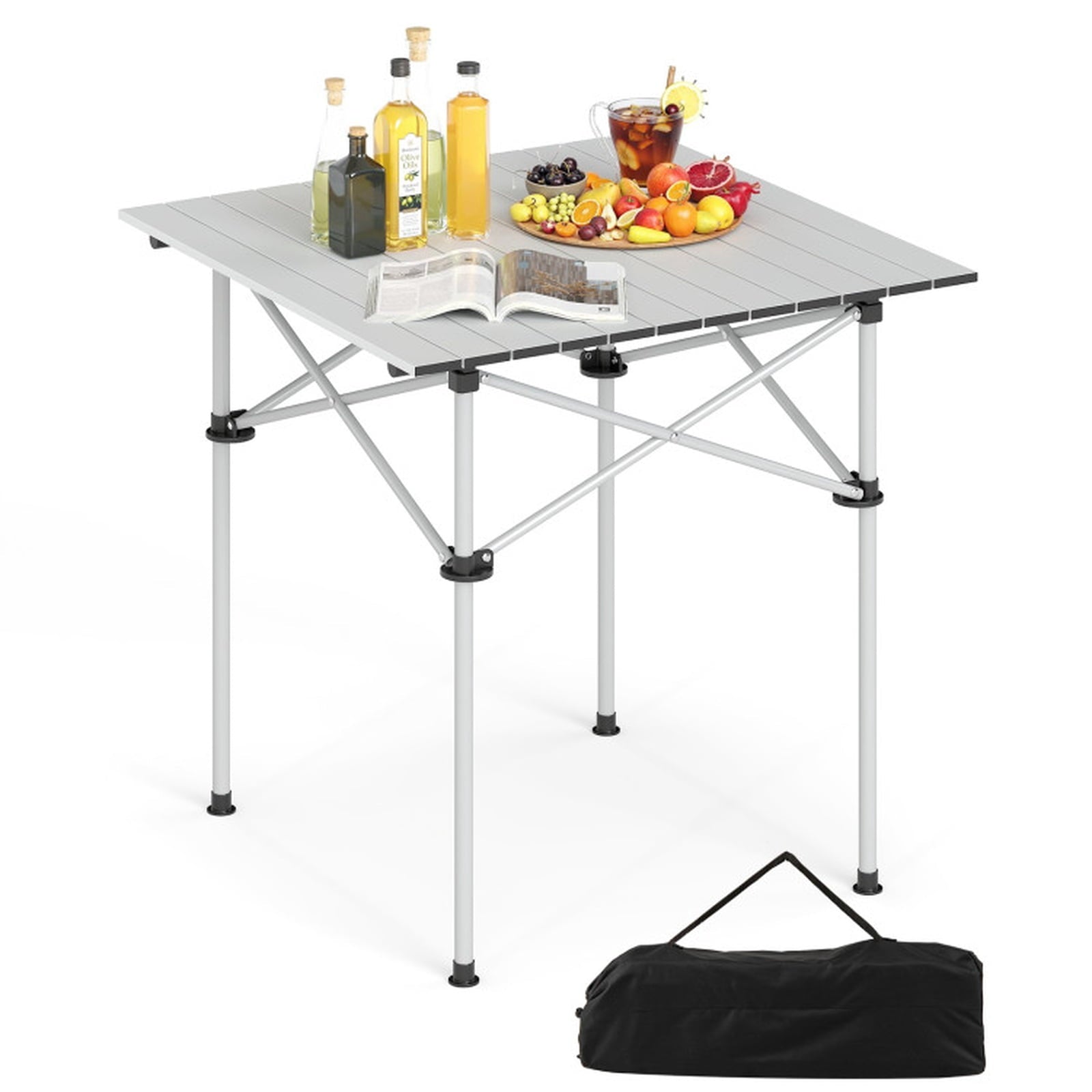 Biotree Lightweight Folding Roll-Up Camping Table with Metal Legs for Hiking Picnic and Beach, Silver