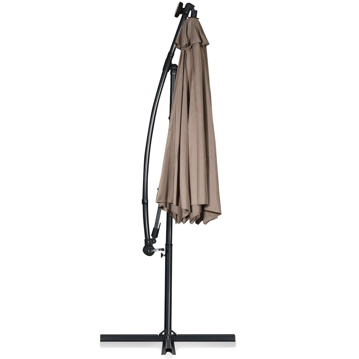 Biotree 10 ft 360¡ã Rotation Solar Powered LED Patio Offset Umbrella without Weight Base-Tan Outdoor Backyard