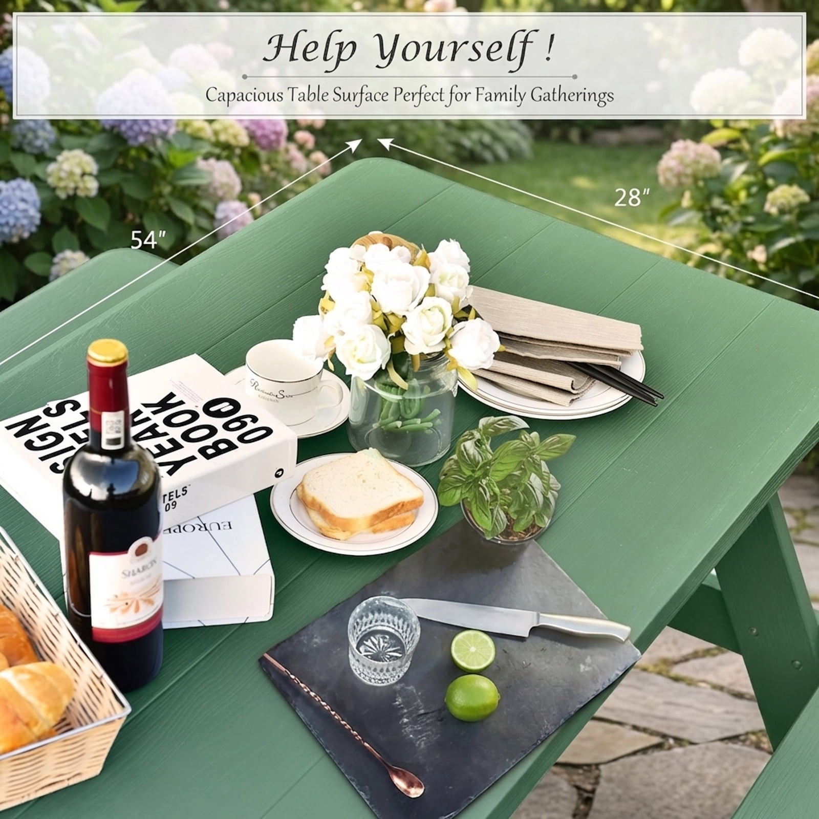 Biotree HDPE Outdoor Picnic Table and Bench Set-Green
