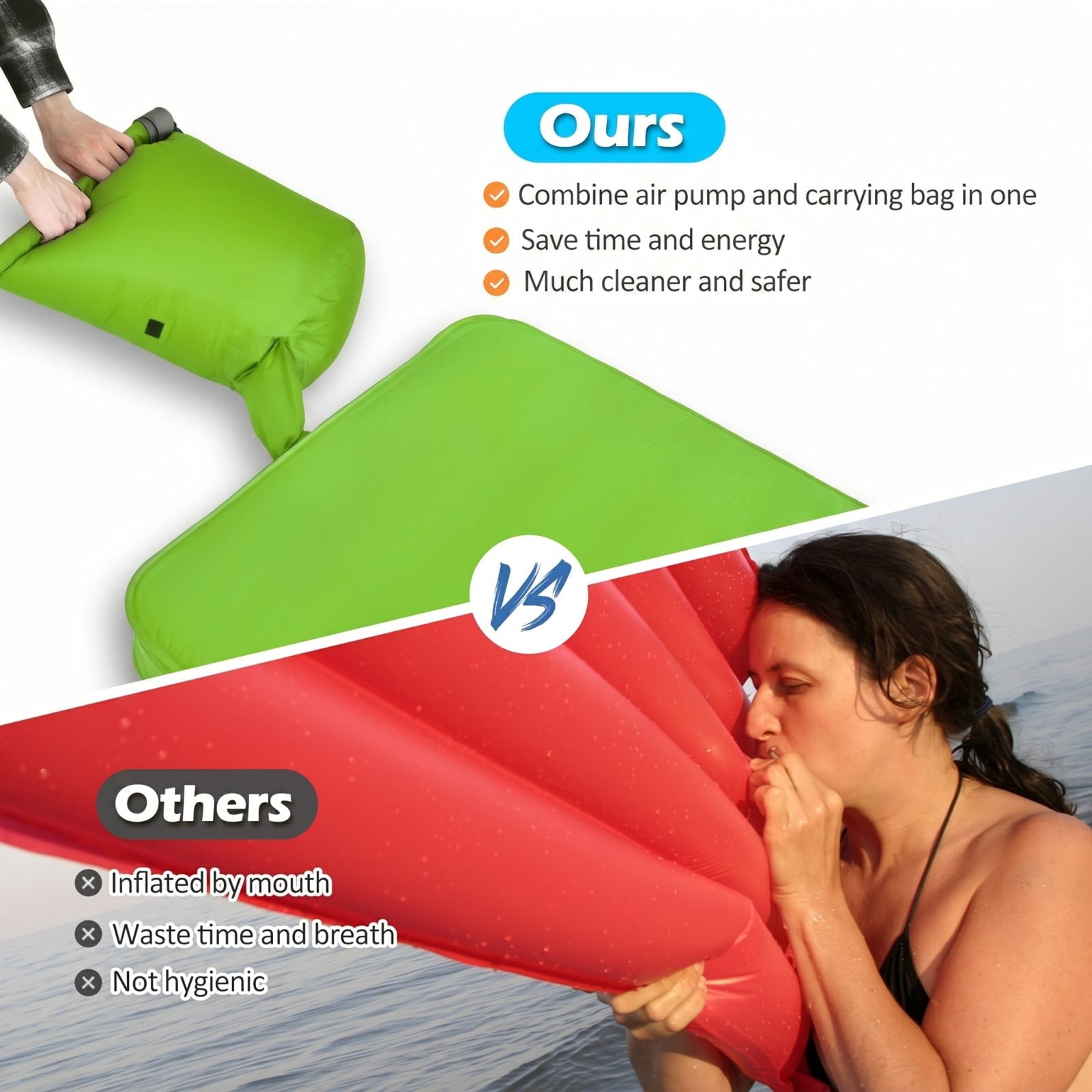 Biotree Self Inflating Folding Camping Sleeping Mattress with Carrying Bag Portable Sleeping Mat for Outdoor Camping, Green