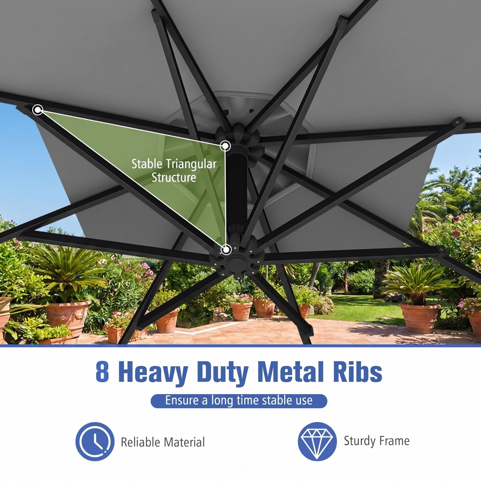 Biotree 10 ft Cantilever Patio Umbrella Offset Hanging with Cross Base, 8 Ribs - Multicolor for Backyard