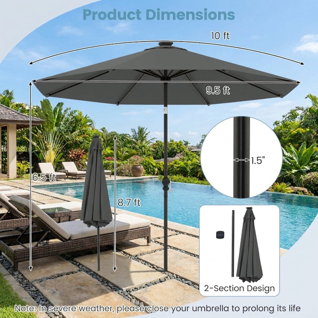 Biotree 10 ft Market Patio Umbrella with Crank and Tilt, 8 Sturdy Ribs, Vented Canopy - Gray for Backyard