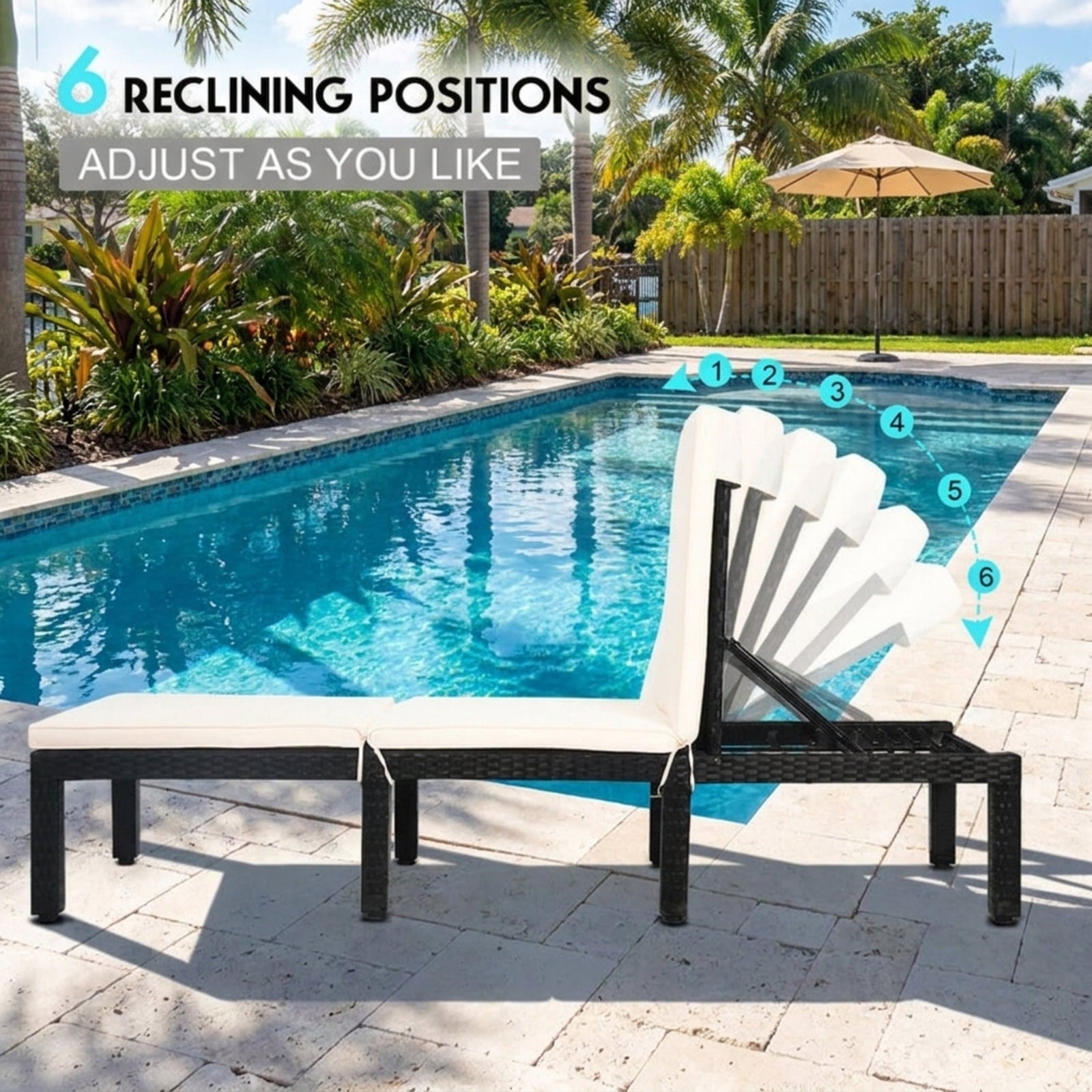 Biotree Patio Rattan Lounge Chair Chaise Couch Cushioned Height Adjustable Stackable Patio Chair for Garden BackyardWhite
