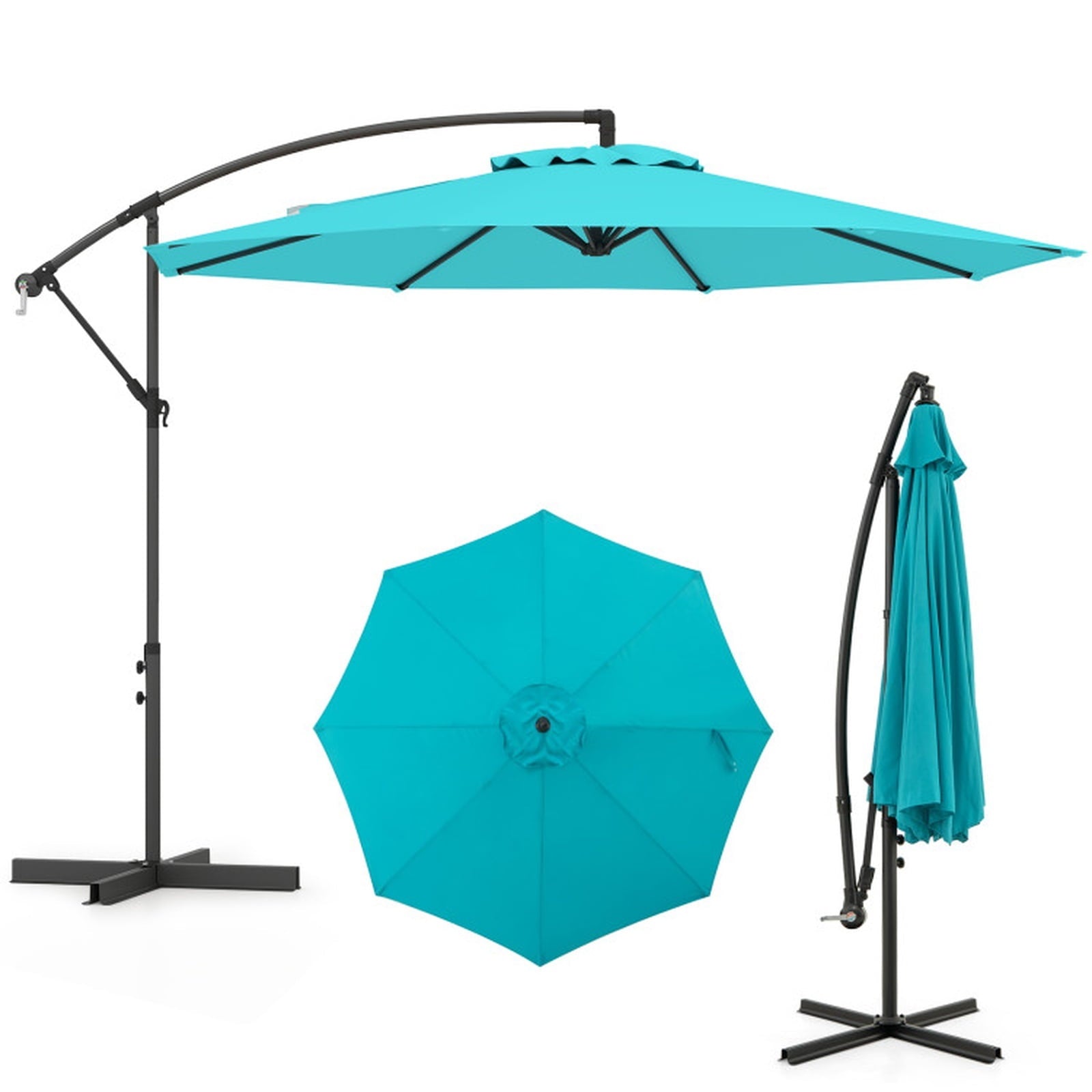 Biotree 10 ft Cantilever Patio Umbrella Offset Hanging with Cross Base, 8 Ribs - Multicolor for Backyard