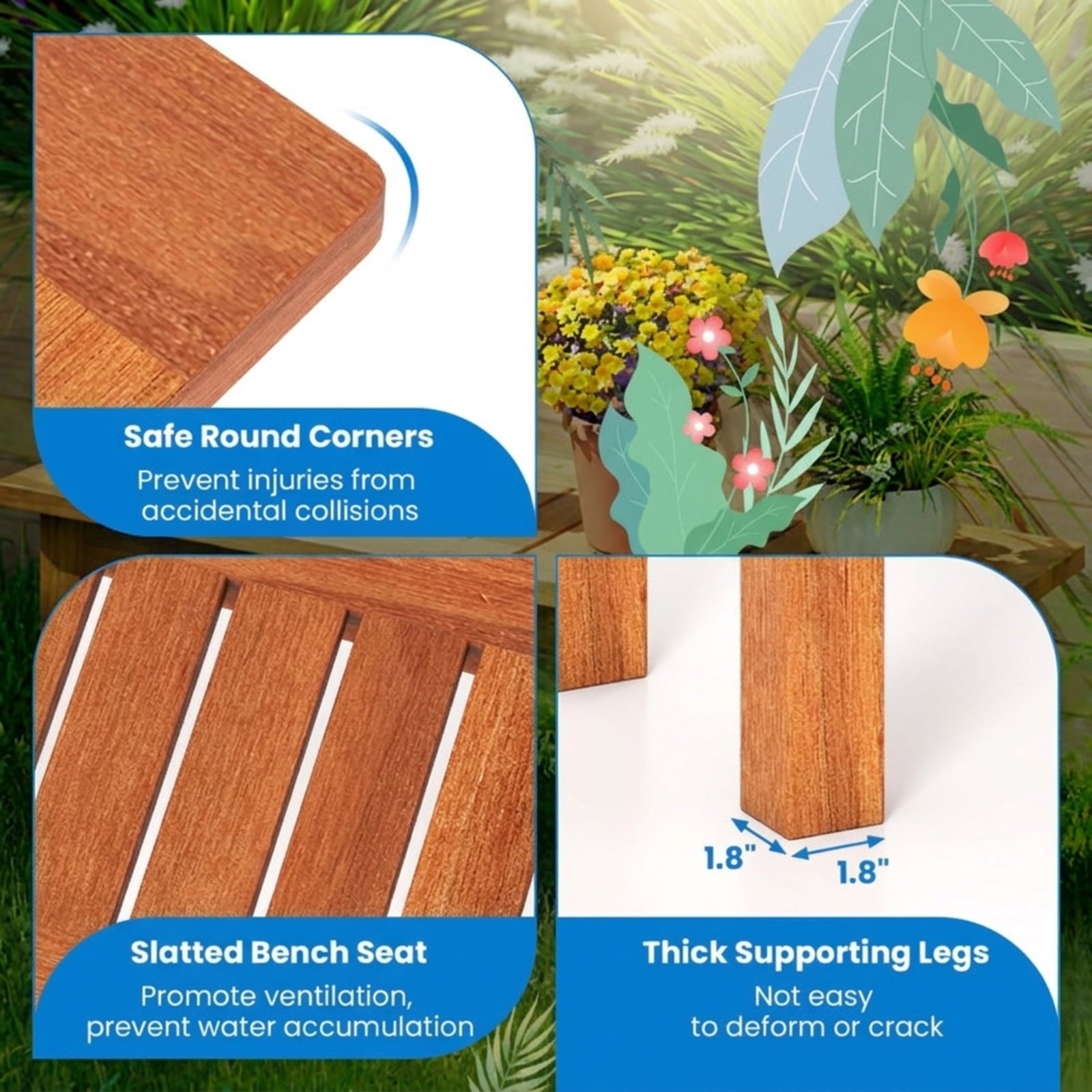 Biotree Wooden Plant Stand Outdoor Indoor Solid Wood Flower Pot Holder Display Shelf for Indoor Outdoor Patio Balcony Garden, Brown