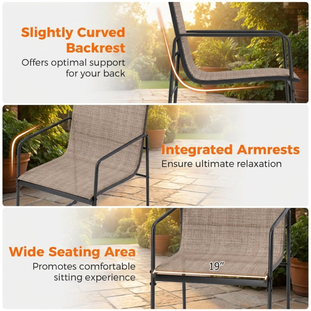 Biotree Outdoor Dining Chairs Set of 4 Patio Furniture Chair with Breathable Seat and BackrestBrown