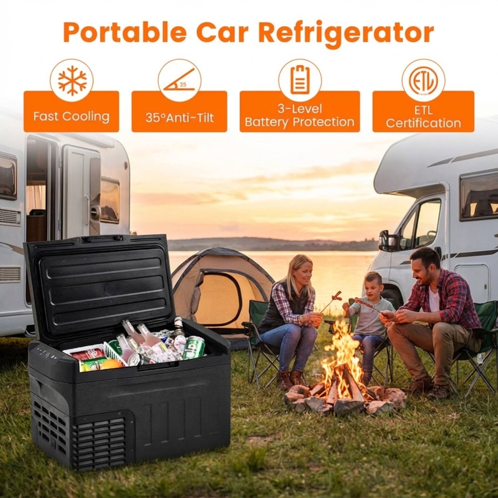 Biotree 12V Car Refrigerator 23 Qt with Touch Panel and Removable Divider, Black