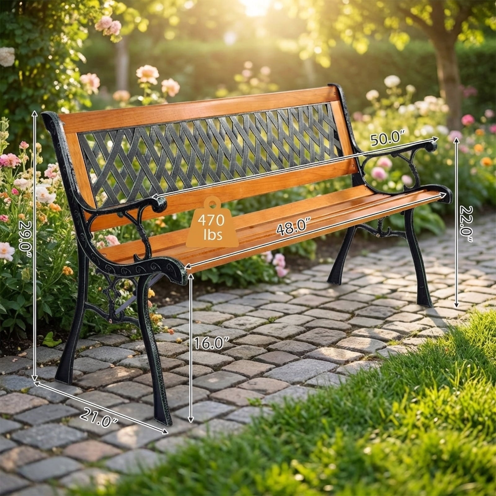 Biotree Outdoor Cast Iron Patio Bench 49.5 In