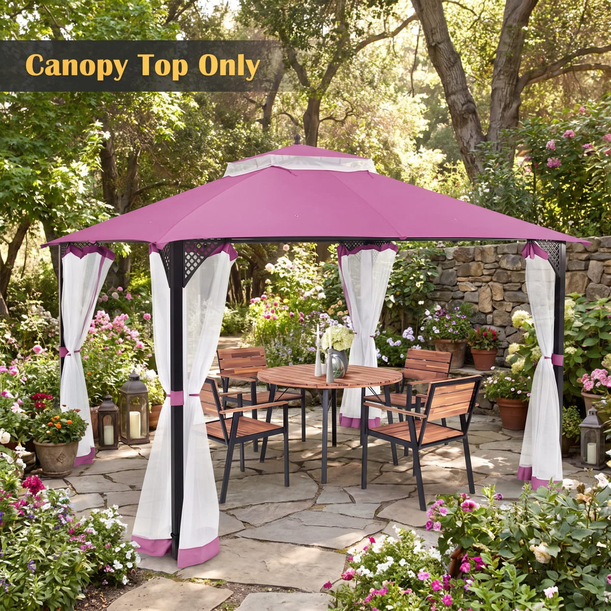 Biotree 10 x 12 Gazebo Replacement Top with Air Vent and Drainage Holes for Outdoor Patio Canopy, Pink