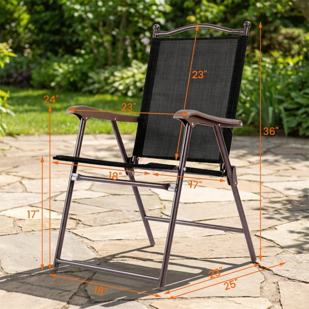 Biotree Set of 2 Patio Folding Sling Back Camping Deck Chairs Stackable Patio Chair for Garden BackyardBrown