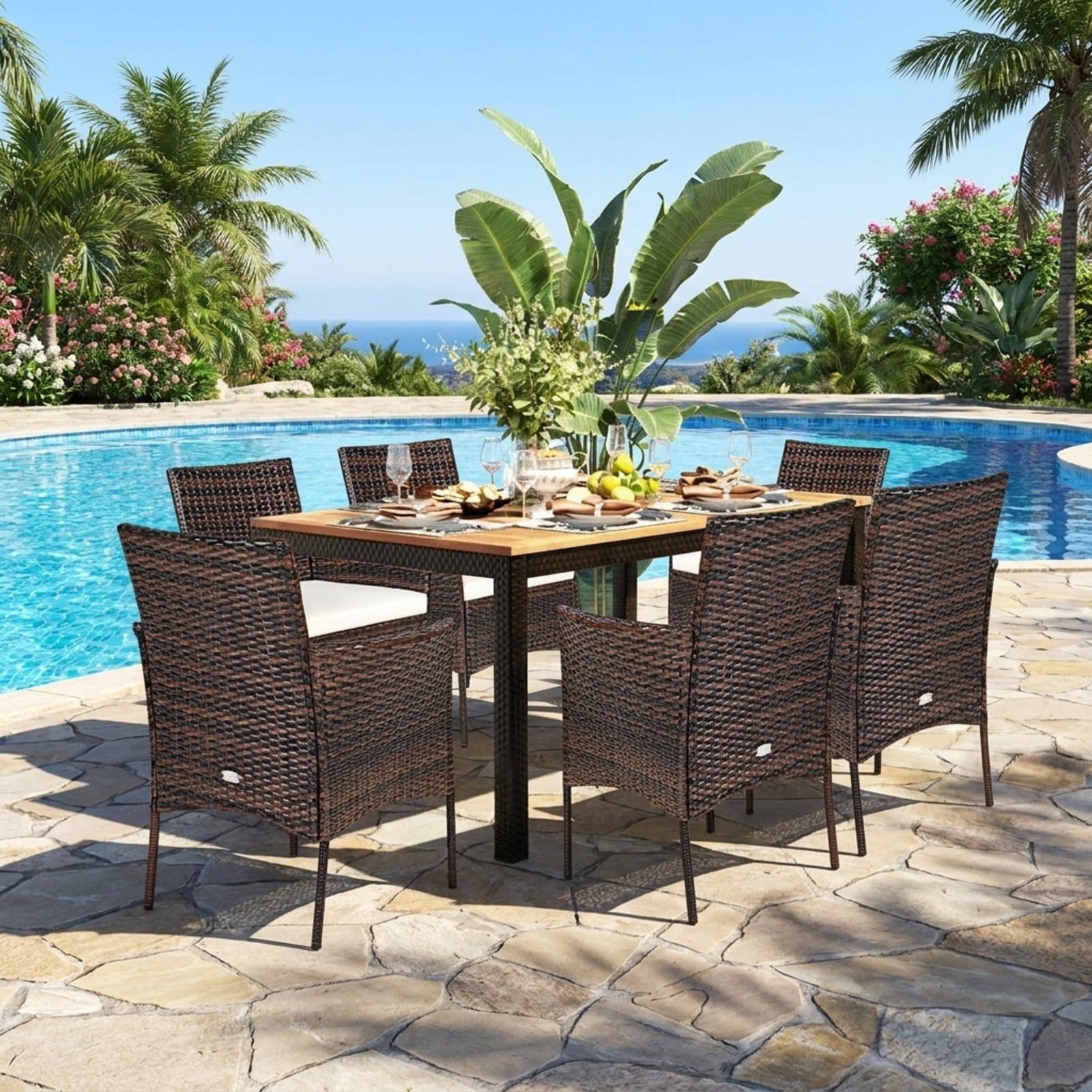 Biotree 2 Pieces Outdoor PE Rattan Armchairs with Removable Cushions Stackable Patio Chair for Garden BackyardMix brown