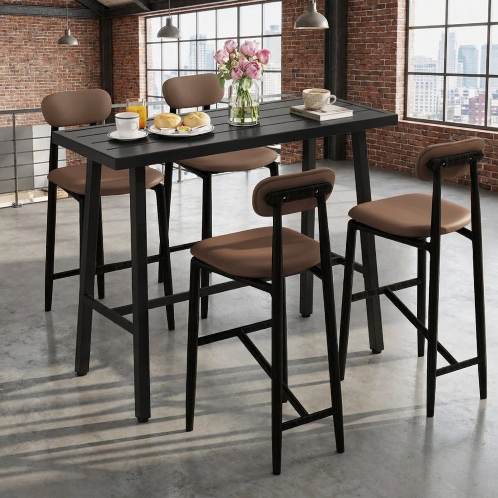Biotree 36 Inches Patio Counter Height Bar Table with Adjustable Foot Pads, Black