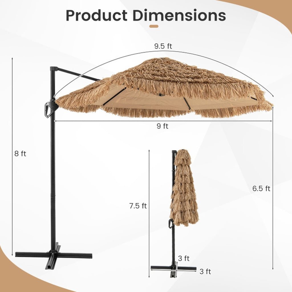 Biotree 9.5 ft Cantilever Patio Umbrella Offset Hanging with Cross Base, 8 Ribs - Natural for Backyard