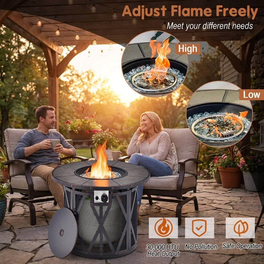 Biotree 32 Inch 30000BTU Fire Pit Table with Fire Glasses and PVC Cover for Outdoor Patio Backyard Garden Camping, Black Gray