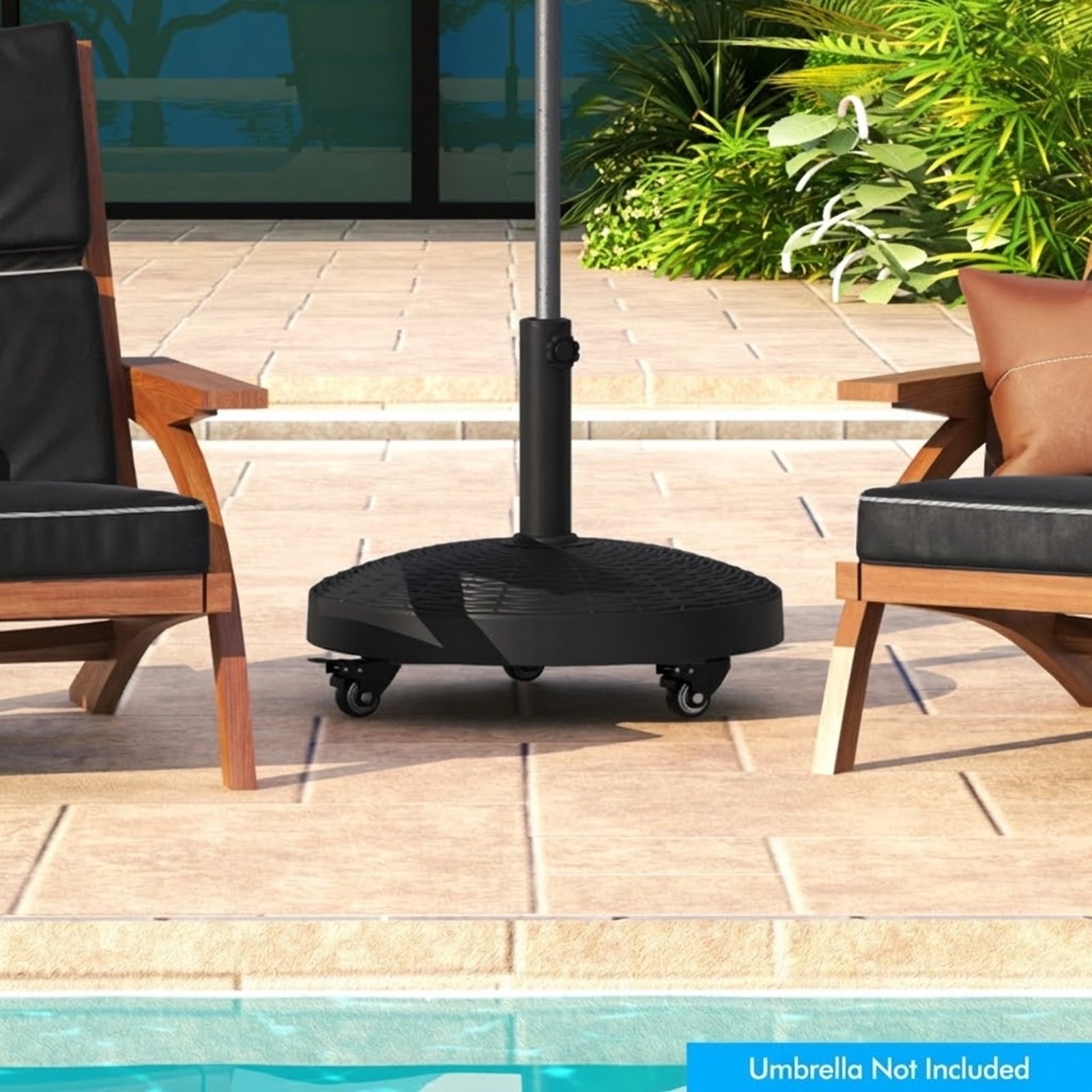 Biotree 50 LBS Patio Wicker Style Resin Umbrella Base Stand Heavy Duty with Wheels Black - Heavy Duty Outdoor Patio Stand