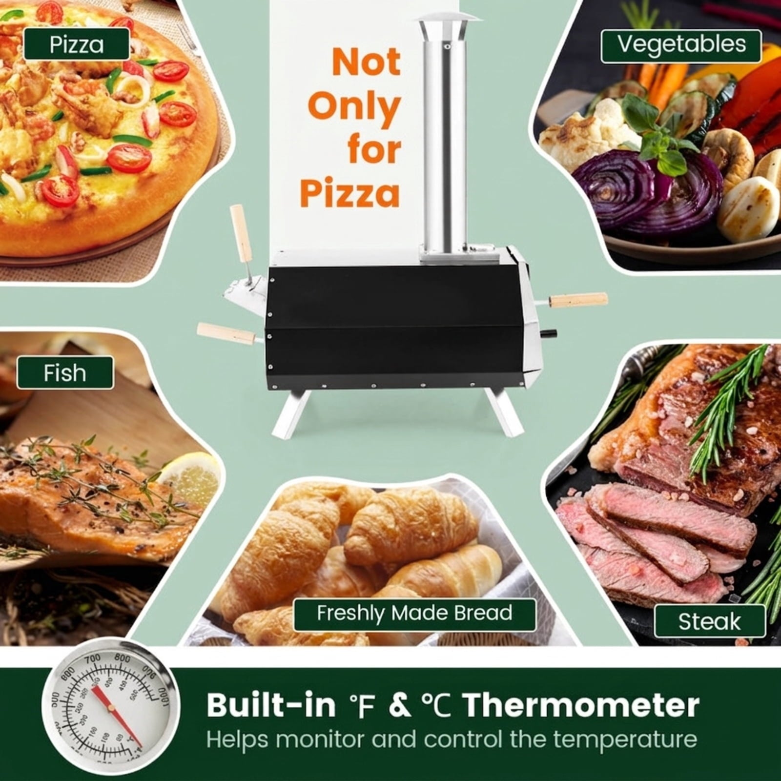 Biotree Outdoor Pizza Oven with Pizza Stone and Foldable Legs for Camping for Outdoor Backyard Camping Patio BBQ, Black