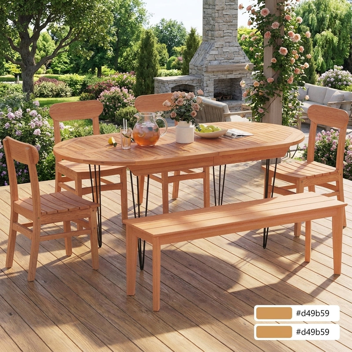 Biotree Outdoor Dining Chair Teak Wood Patio Dining Chair Armless with Slatted Seat for Garden Backyard and Deck, Natural