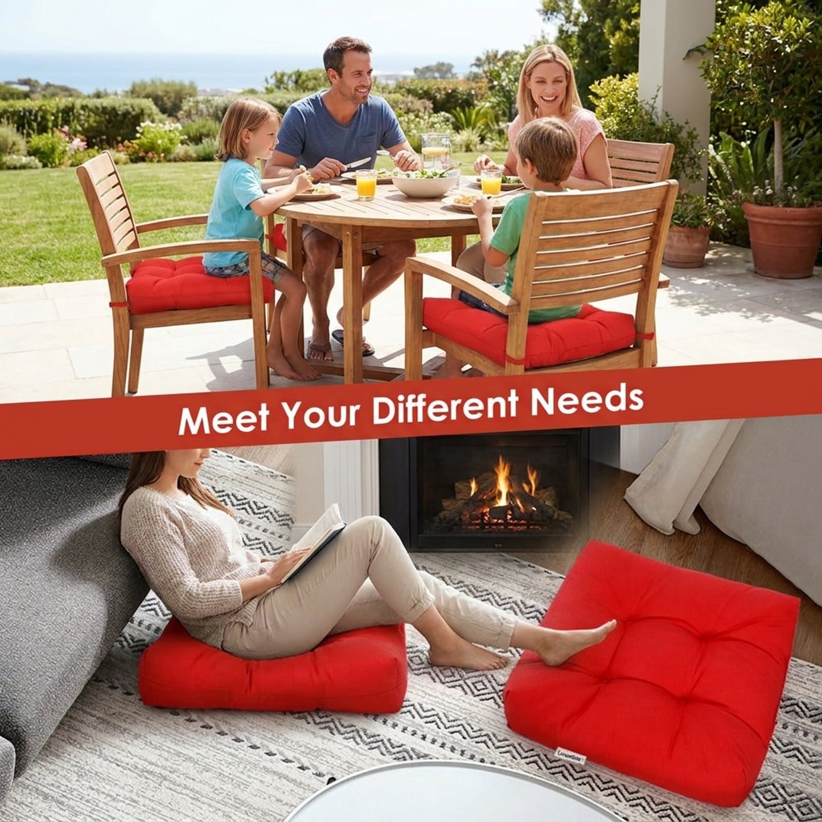 Biotree 21 Inch X 21 Inch Patio Chair Seat Cushion Pads for Indoor and Outdoor Comfortable Patio Chair Cushion PadRed