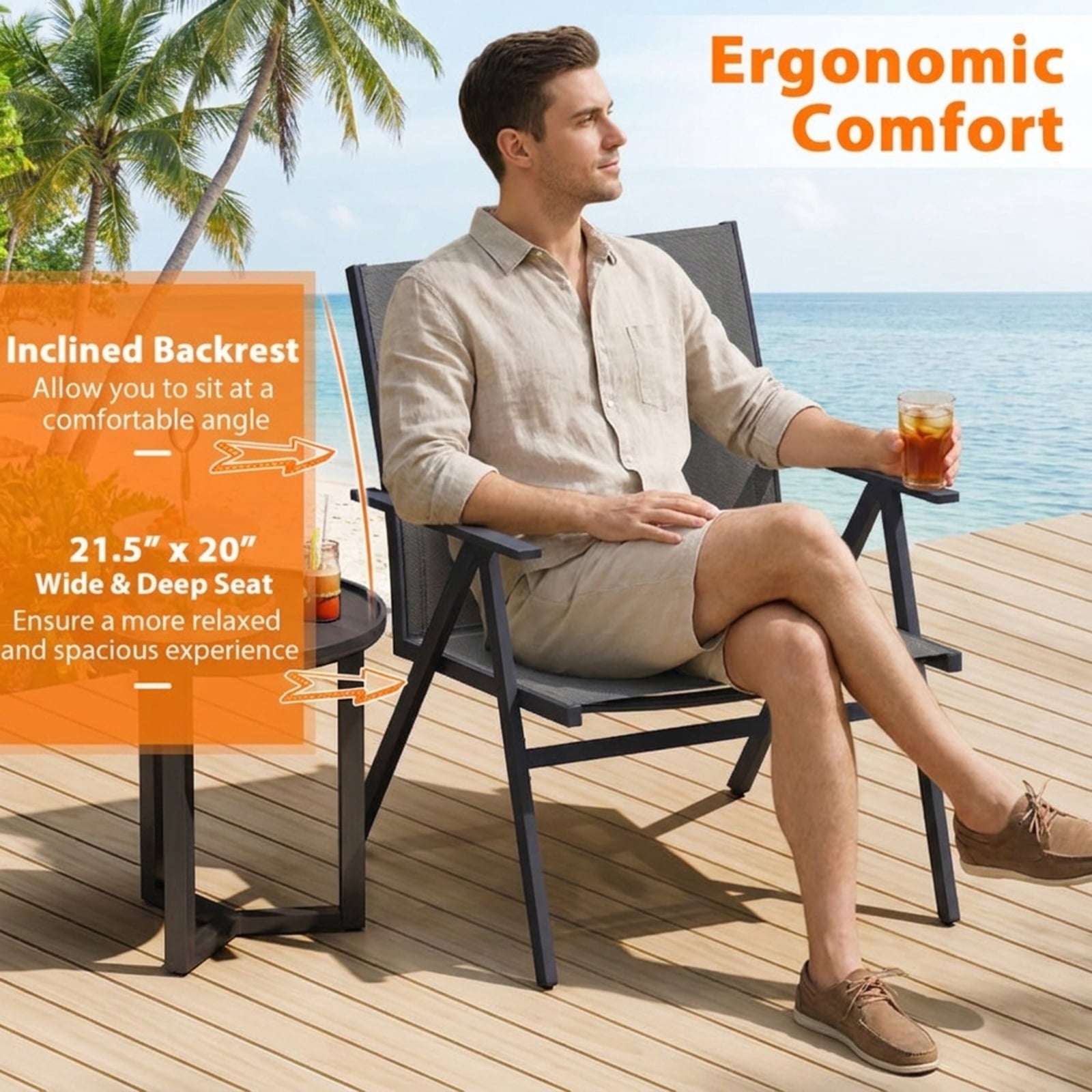Biotree Patio Chairs Set of 2 with Breathable Mesh Fabric and Metal Frame Stackable Patio Chair for Garden BackyardGray