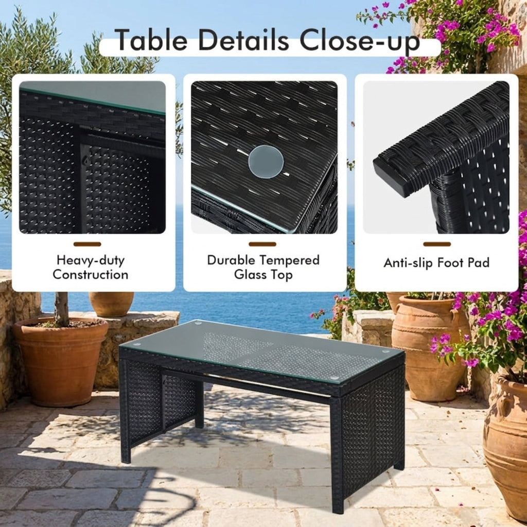 Biotree 4 Pieces Rattan Patio Furniture Set with Weather Resistant Cushions and Tempered Glass TabletopTurquoise